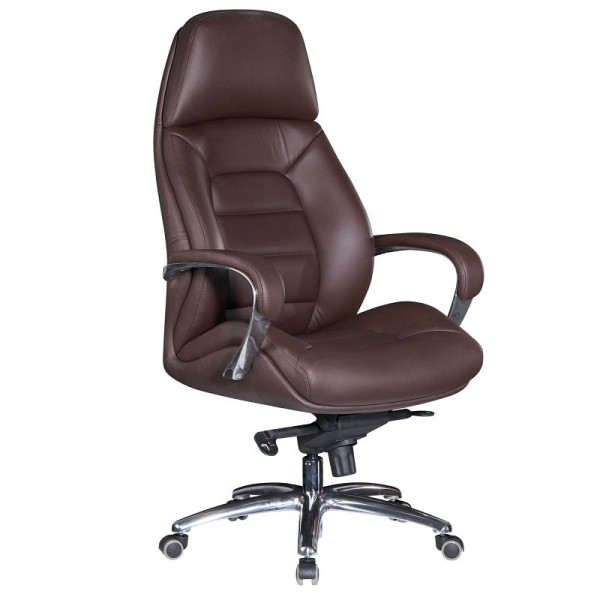 Amstyle Designer Bürostuhl Bezug Echtleder Braun bis 120 kg, höhenverstellbar, mit Armlehnen & hoher Rückenlehne, Wippfunktion, SPM1.437