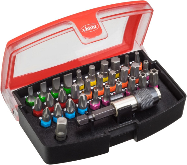 VIGOR Bit Box, Sechskant massiv 6,3 (1/4 Zoll), Tamper Resistant TORX Profil, Anzahl Werkzeuge: 32, V5019