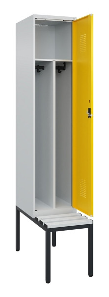 C+P Spind Evolo PLUS, 1 Abteile, 2120x400x815mm, 7035/1023, Haken 4, Zylinderschloss, Sitzfläche Kunststoff, Sitzbank, Trennwand, 0490507-12F S10082