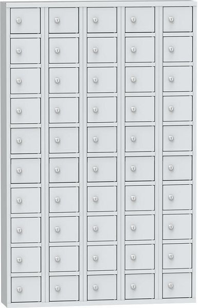 Deskin Wertfachschrank mit 50 Fächern, Korpus und Türen Lichtgrau RAL 7035, H 1530 x B 975 x T 200 mm, Zylinderschloss, 358074