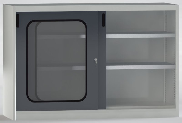KLW Schiebetürenschrank abschließbar, Acrylglas-Sichtfenster, H: 1000mm B: 1500mm T: 525mm, Mitteltrennwand, 7SN-SL1000FB-1015MRB