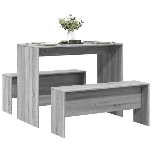 vidaXL 3-tlg. Esstisch und Bank Set Grau Sonoma Holzwerkstoff, 855536