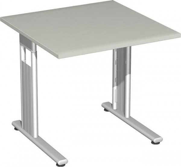 geramöbel Schreibtisch feste Höhe, C Fuß Flex, 800x800x720, Lichtgrau/Silber, S-618101-LS