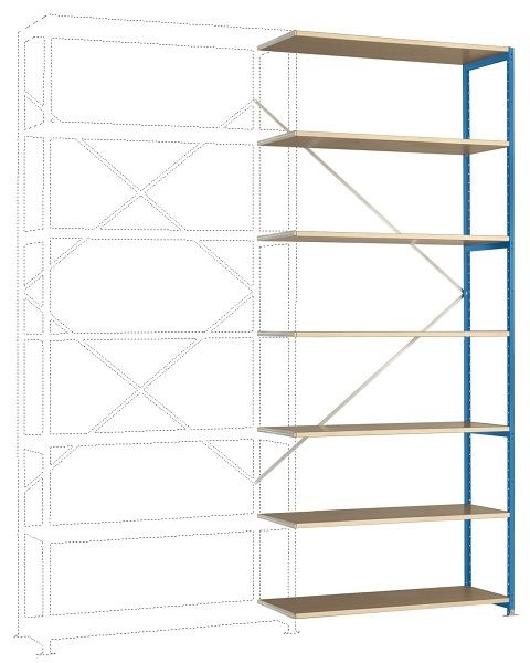 Manuflex Breitfach-Steckregal Anbauregal mit 7 Holzverbundböden, HxBxT = 3000 x 1250 x 400 mm, lichtblau, RP1726.5012