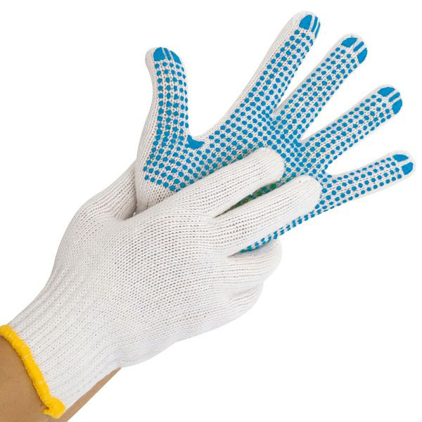 Hygostar Grobstrickhandschuhe Structa Thermo, weiß, Größe 9/L, Nylon/Baumwolle einseitig blaue PVC-Noppen, VE: 120 Paar, 338440