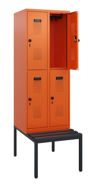 C+P Doppelstöckiger Spind Evolo PLUS, Bank, 4 Fächer, 1950x600x815mm, 2004/2004, Drehriegel, Sitzfläche Kunststoff, Sitzbank, 0493505-20 S10127