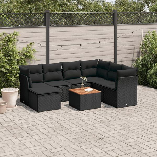 vidaXL 8-tlg. Garten-Sofagarnitur mit Kissen Schwarz Poly Rattan, 3223759