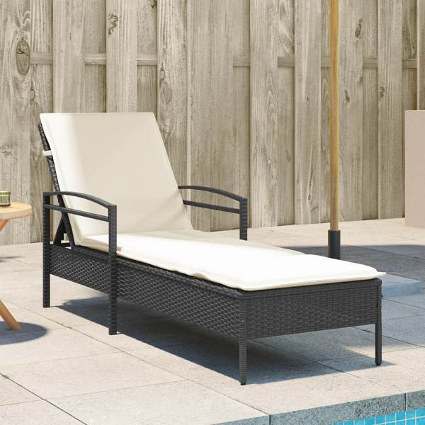 vidaXL Sonnenliege mit Auflage Schwarz 63x200x81 cm Poly Rattan, UV-beständig, 368299