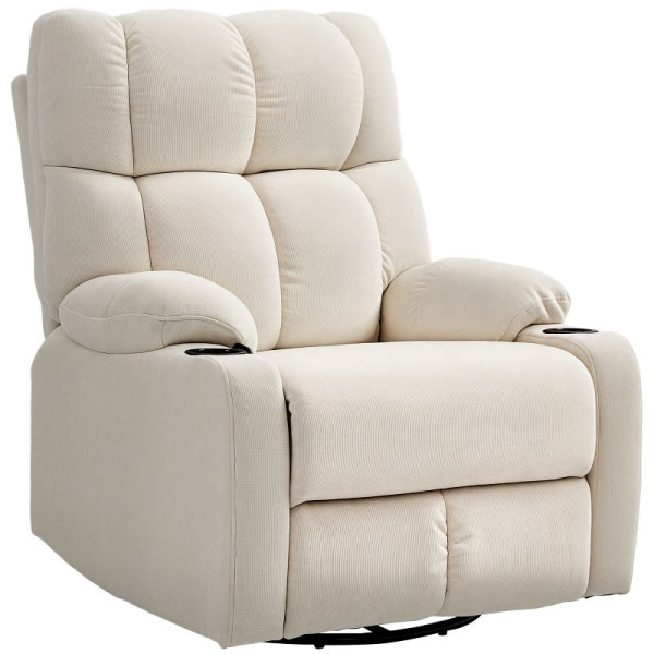 HOMCOM Relaxsessel mit Fußstütze, Loungesessel modern drehbar bis 150 kg, Stahlrahmen, 88x96x108cm, Beige, 839-974V00BG