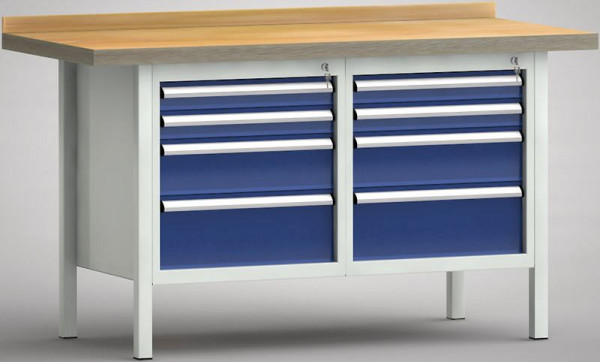 KLW Profi-Werkbank - 1500 x 700 x 905 mm L x T x H (ERGO-Version), links & rechts 2x75EA/150EA/200EA, WP177E-1500M45-E7034