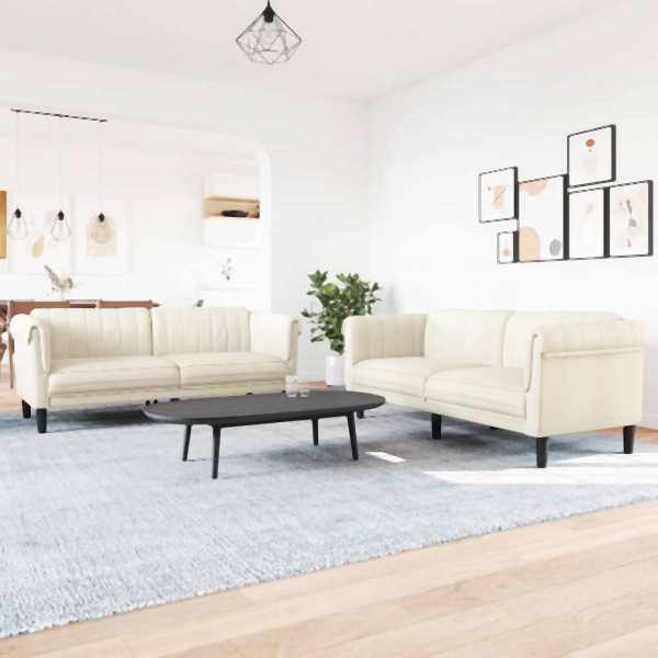 vidaXL 2-tlg. Sofagarnitur Creme Samt, Polyester, 3209226