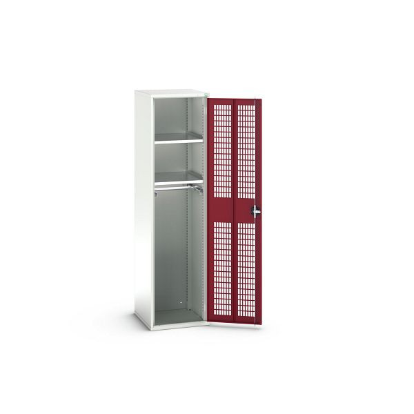 bott verso Garderobenschrank mit Belüftung, mit 2 Fachböden und 1 Kleiderstange, BxTxH: 525 x 550 x 2000 mm, Lichtgrau / Purpurrot, 16926725.24