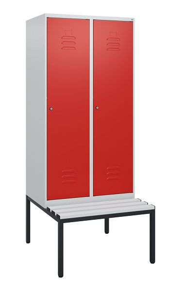 C+P Umkleidespind Classic PLUS, mit untergebauter Sitzbank, 2 Abteile, 1950x800x815mm, 7035/3020, Zylinderschlösser, 0800505-22 S10047