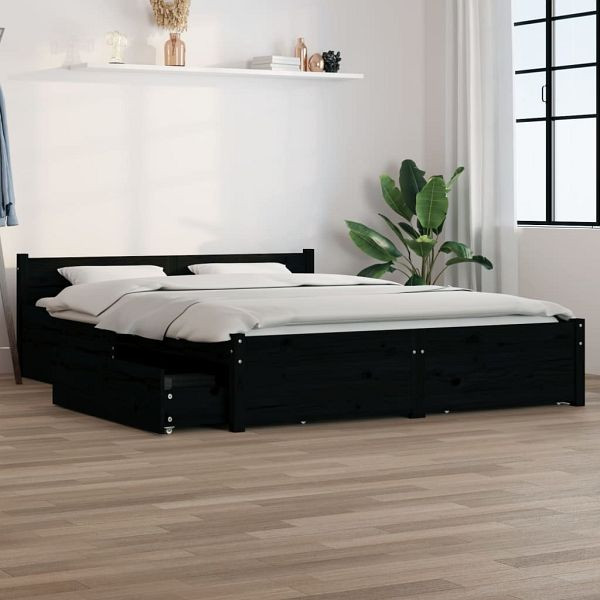 vidaXL Bett mit Schubladen Schwarz 135x190 cm, 3103548, 8720287012436