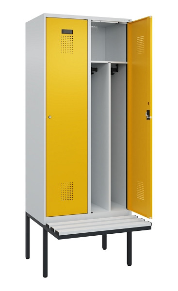 C+P Spind Evolo PLUS, 2 Abteile, 2120x800x815mm, 7035/1004, Haken 4, Zylinderschloss, Sitzfläche Kunststoff, Trennwand, 0490407-22F S10081