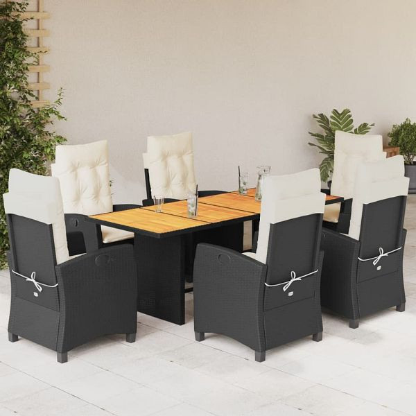 vidaXL 7-teilig Garten-Essgruppe mit Kissen Schwarz Poly Rattan, 3212704