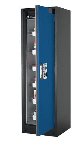 asecos Feuerbeständiger Gefahrstoffschrank Select W-66R, 6 Auszugswannen, Tür blau (rechts), 201039