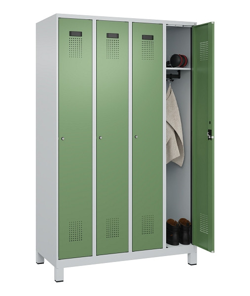C+P Spind Evolo PLUS, mit Füßen, 4 Abteile, 1950x1200x500mm, 7035/6011, Verschluss Zylinderschloss, Ablageböden 4, 049010-40 S10037