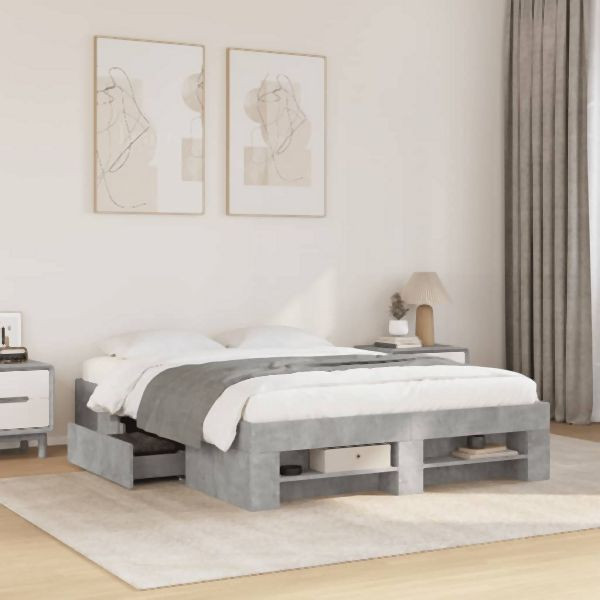 vidaXL Bettgestell Betongrau 140x200 cm Holzwerkstoff, 3295474