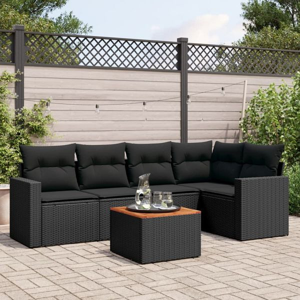 vidaXL 6-teilig Garten-Sofagarnitur mit Kissen Schwarz Poly Rattan, 3224109