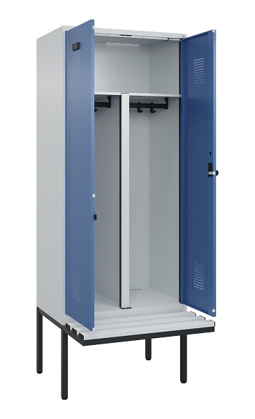 C+P PSA Doppel-Spind Evolo PLUS, Bank, 2 Abteile, 2120x800x815mm, 7035/5023, Drehriegel, Material Sitzfläche Kunststoff, 0490427-22P S10062