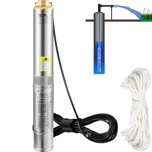 VEVOR 750W Tiefbrunnenpumpe Rohrpumpe Brunnenpumpe Tauchpumpe Pumpe 105L/min 62m, SJQSBNZOC750WOAH0V2