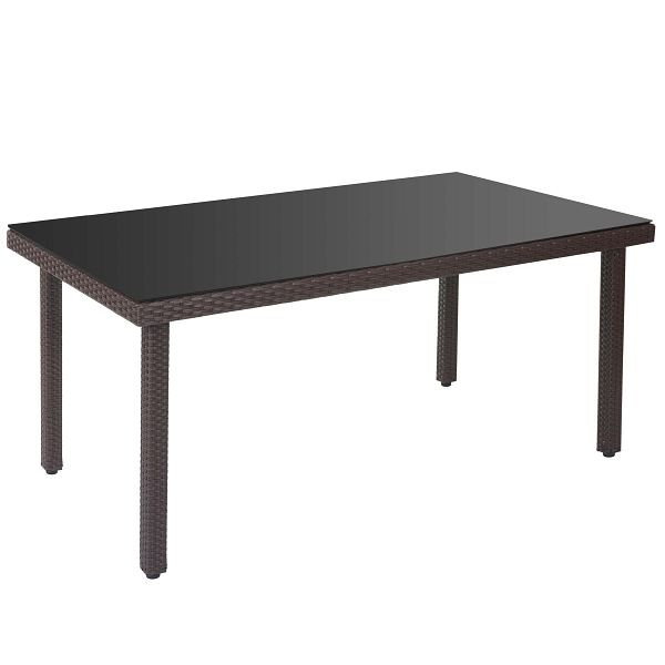 Mendler Poly-Rattan Gartentisch Cava, Esstisch Tisch mit Glasplatte, 160x90x74cm, braun, 52355