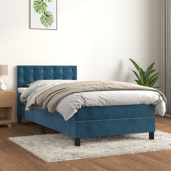 vidaXL Boxspringbett mit Matratze Dunkelblau 90x200 cm Samt, 3141525
