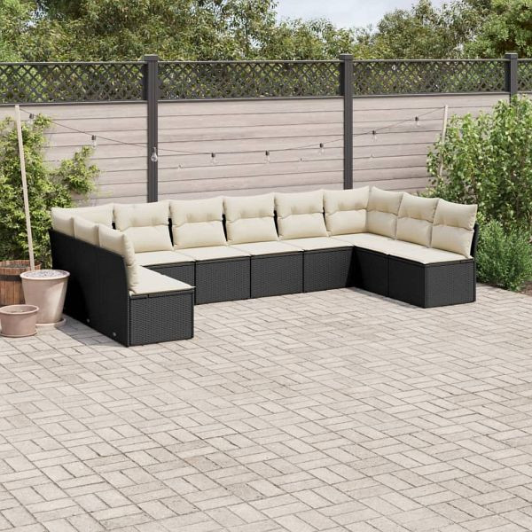 vidaXL 10-teilig Garten-Sofagarnitur mit Kissen Schwarz Poly Rattan, 3249925