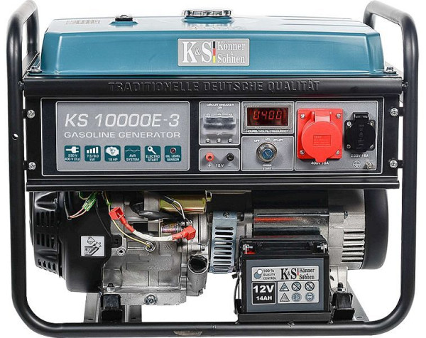 Könner & Söhnen 8000W Benzin E-start Stromerzeuger, 1x16A(230V)/1x16A(400V), 12V, Voltregler, Ölmangelsicherung, Überspannungsschutz, Anzeige, KS 10000E-3
