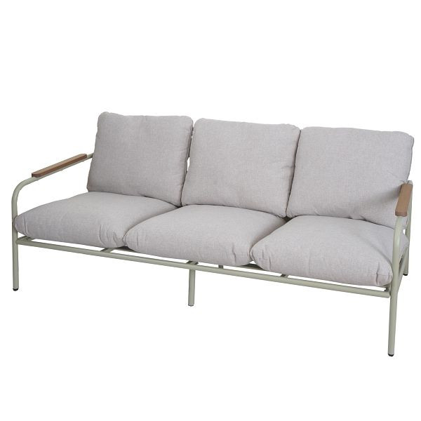 Mendler Aluminium-Gartenbank HWC-O11, Outdoor 3-Sitzer Sitzbank Sofa, Olefin Stoff (205 g/m²) 184cm, hellgrün Polster beige, 110597