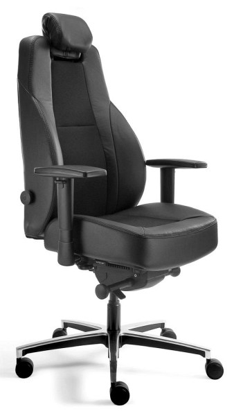 Deskin XXL Drehstuhl COMMANDER XXL PRO, Fußkreuz Aluminium poliert, Stoff 100 / Leder Kombination, schwarz, 330358