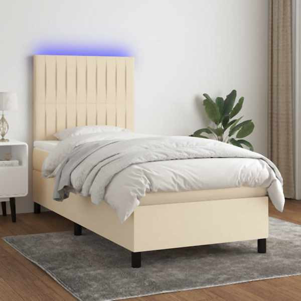vidaXL Boxspringbett mit Matratze & LED Creme 100x200 cm Stoff, 3135018