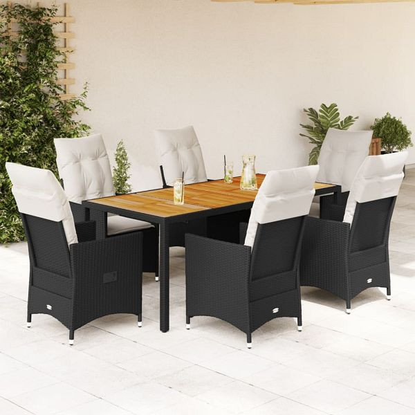 vidaXL 7-teilig Garten-Essgruppe mit Kissen Schwarz Poly Rattan, 3276685