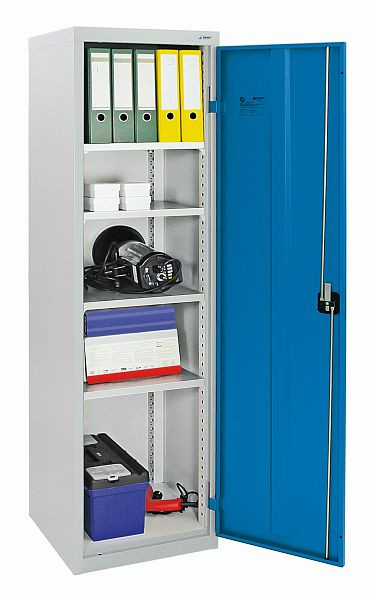 stumpf Flügeltürschrank - Säule, Höhe 180 cm, 4 Fachböden, Drehgriff - Reiriegelschloss, lichtgrau / lichtblau, 7805078