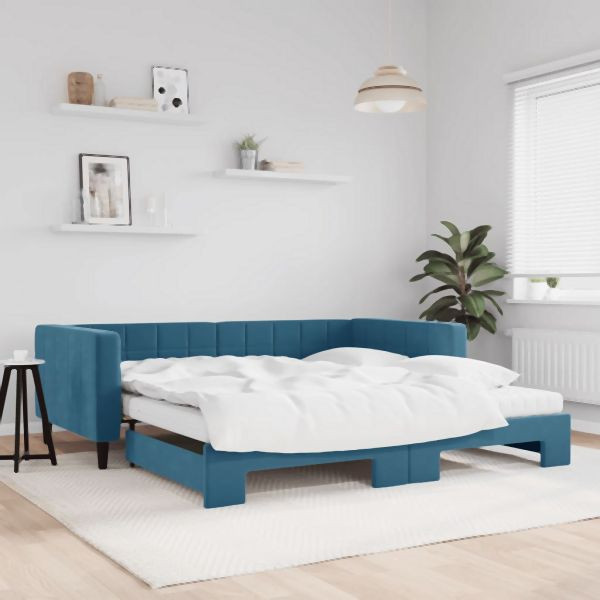 vidaXL Tagesbett Ausziehbar mit Matratzen Blau 100x200 cm Samt, 3196721