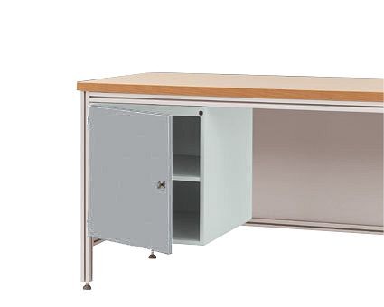 Manuflex Gehäuse-Unterbau für ALU-Arbeitstische, Nutzhöhe 500 mm mit Türanschlag links, für Tischtiefe 800 mm, Alusilber, ZB4973.9006