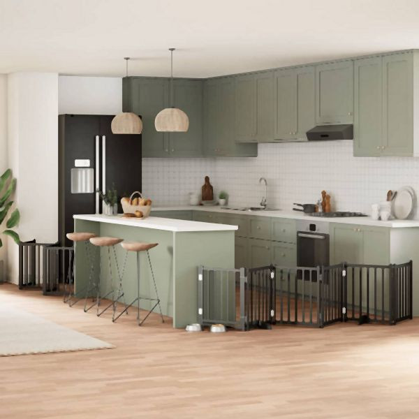 vidaXL 15-tlg. Hundetor mit Tür Faltbar Schwarz 750 cm Pappelholz, 3155711