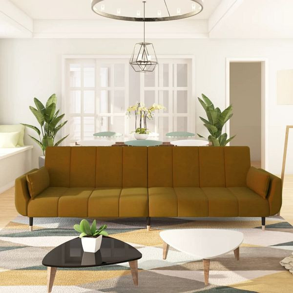 vidaXL Schlafsofa 2-Sitzer mit 2 Kissen Braun Samt, 337590