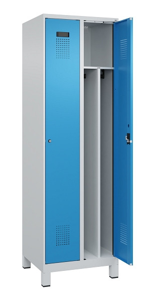 C+P Spind Evolo PLUS, mit Füßen, 2 Abteile, 1950x600x500mm, 7035/5012, Verschluss Zylinderschloss, 049010-20F S10034