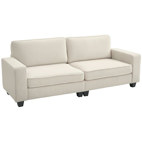 HOMCOM 3-Sitzer Sofa mit Cordbezug, Wohnzimmersofa mit Federkern, bis 400 kg, 227 x 84 x 87 cm, Cremeweiß, 83B-241V01CW