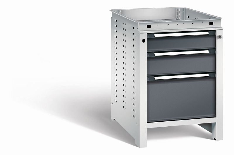 Otto Kind Werkbank Serie function Typ 106, ohne Platte, 3 Schubladen, mit Zentralverschluss, Gehäuse RAL 7035, Front RAL 7016, 072323349