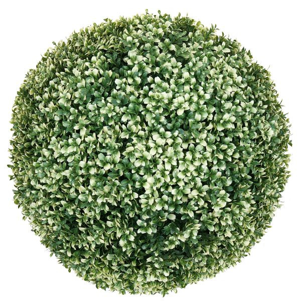 Mendler Künstlicher Busch HWC-L77, Buchskugel Dekopflanze Buchsbaumkugel Kunstpflanze Buxus, Outdoor Ø 55cm, weiß, 117657