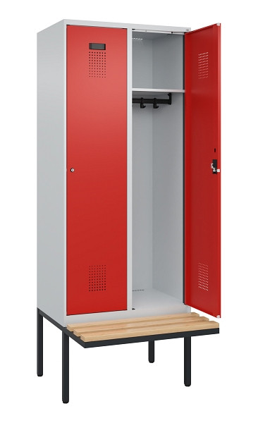 C+P Spind Evolo PLUS, 2 Abteile, 2120x800x815mm, 7035/3020, Haken 4, Zylinderschloss, Sitzfläche Holz, 0490407-22 S10032