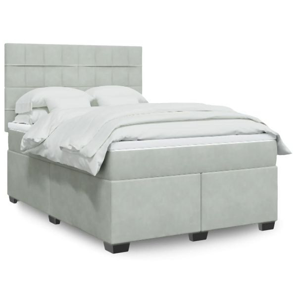 vidaXL Boxspringbett mit Matratze Hellgrau 160x200 cm Samt, 3290954