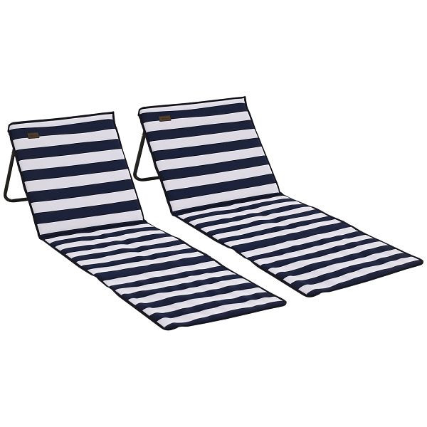 Outsunny Strandliege, klappbar, verstellbare Rücklehne, Seitentasche, weiche Polsterung, Stahlrahmen, blau+weiß, 142x51x40cm, 84G-160V00WT