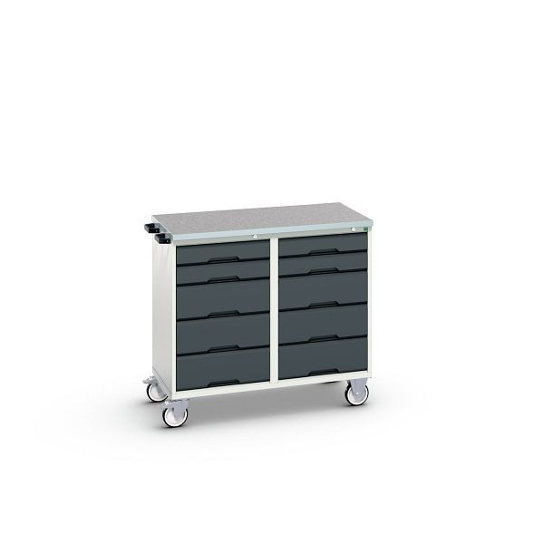 bott verso Montagewagen, mit 10 Schubladen und Linoleum-Top, BxTxH: 1050 x 600 x 980 mm, Lichtgrau / Anthrazitgrau, 16927100.19