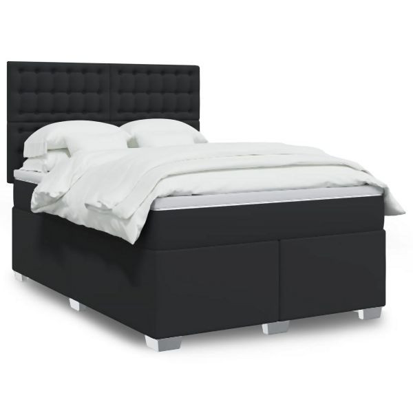 vidaXL Boxspringbett mit Matratze Schwarz 140x200 cm Kunstleder, 3293024