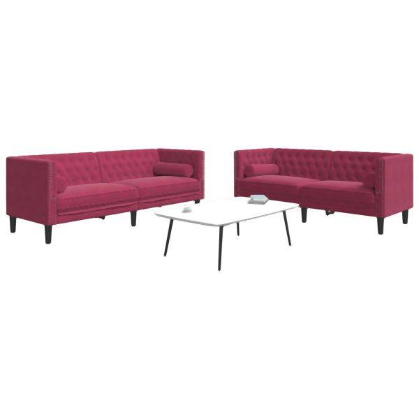 vidaXL 2-tlg. Chesterfield-Sofa-Set mit Nackenrollen Rot Samt, 3209295