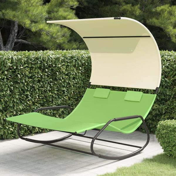 vidaXL Doppel-Schaukelliege mit Sonnendach Grün und Creme, 317590